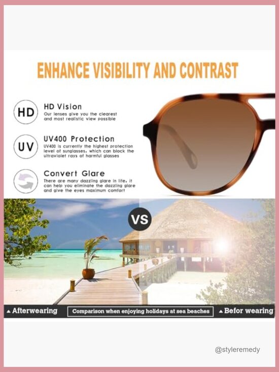 Polarized Aviator Sunglasses with UV400 Protection, Plastic Frames